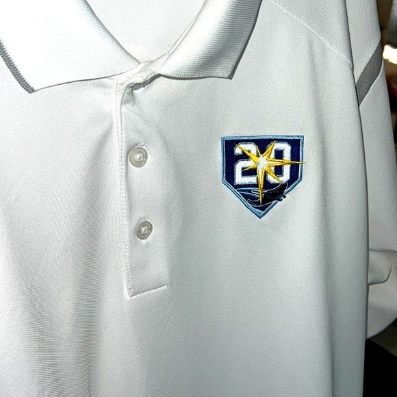 Men’s Antigua MLB White Tampa Rays 20th Anniversary Dri‎ Fit Polo sz XL - Picture 2 of 6